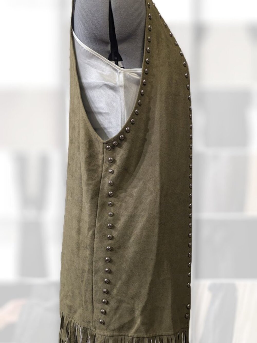 CRAZY TRAIN green western style vest with fringe - Picture 3 of 5